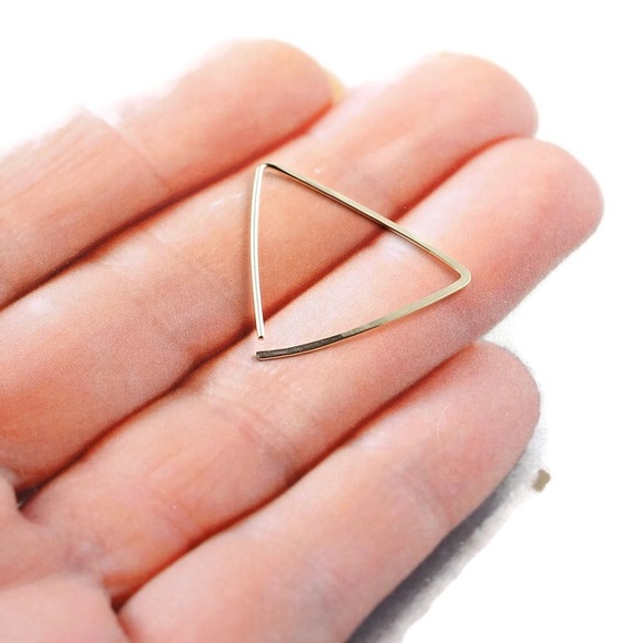 925/14K Triangle Hoop Earrings - Picture 5 of 8